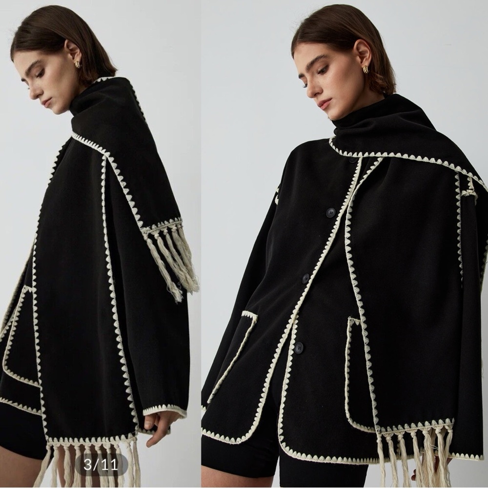 Commense Black and Cream Fringe Jacket